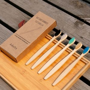 Bamboo Charcoal Tandborste Platthandtag med Kraft Box Resor 5 st Pack Engång för hotell och hem