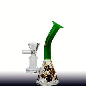 3 Color Golden Bees Flowers Mini Thick Glass Oil Rig Bong Hookahs 5.5 Inch Water Pipe With 14mm Female Joint Beaker Recycler