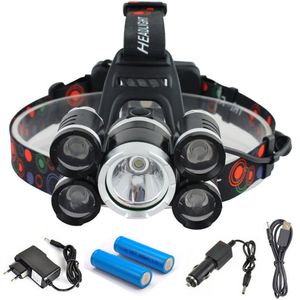 Uppladdningsbar 18000lm 5 LED Zoombar strålkastare Zoom Headlamp Jaktlampa Fiske Bike Light + Bil AC / Laddare