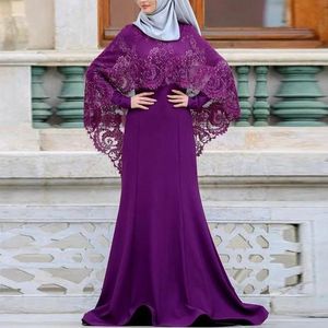 Modest Müslüman Arapça Abiye ile Wrap Yüksek Yaka Uzun Kollu Aplike Uzun Örgün Abiye Giyim Parti Elbiseleri Resmi elbise giymek