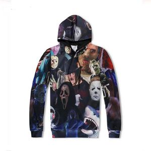 3D Imprimir Moda Harajuku Horror Movie Killers Engraçado Hoodies Homens Mulheres Primavera Outono Outono Hoody Tops Sportswear Tracksuit Camisolas