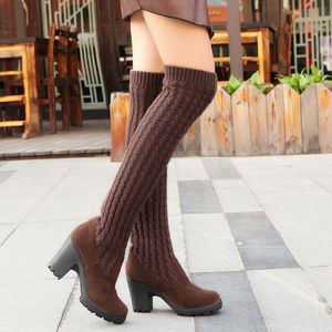 Hot Sale-Moda Mulheres Botas Quente alta Elastic Magro Outono Inverno Longo Coxa alta malha Mulher Botas Sapatos