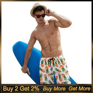 Men Swimwear Shorts Quick Dry Fashion Pinapple Print Long Swim Trunks For Men Elastic Waist Swimming Swimwear Bañadores