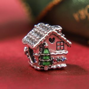 2019 NEW S925 Sterling Silver Christmas enamel CZ gingerbread House Charms Beads Fits European Pandora Jewelry DIY Bracelets Necklaces