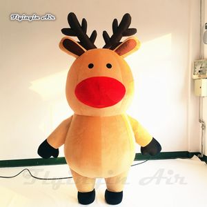 2m Parade Performance Walking Inflatable Reindeer Costume Funny Blow Up Chubby Winter Elk Suits For Christmas Decoration