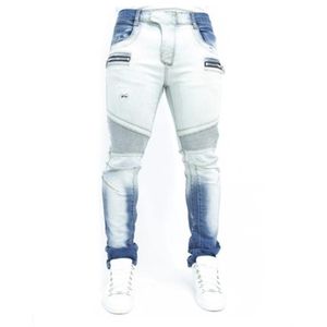 Slim elasticitet man jeans missfärgning skinny dragkedja varm dubbel färg vikar byxor manlig mode biker hip hop tonåring skateboard jeans