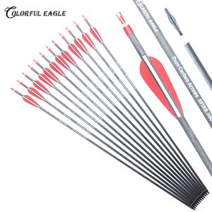 Bågskytte Pure Carbon Arrows Spine 300 400 ID 6,2mm med bytbar pilhuvud Nock kan vridas för återkommande eller sammansatt båge piljakt