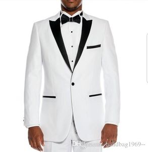 Nuovi arrivi Smoking da sposo bianco Risvolto a punta Uomo Prom Party Dress Blazer Abiti da uomo (giacca + pantaloni + cravatta) D: 325