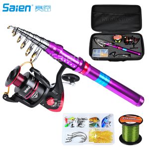 Telescopic Fishing Rod and Reel Combos with Full Kits / Carrier Bag Carbon Fiber Pole for Travel Saltwater Freshwater Fishings