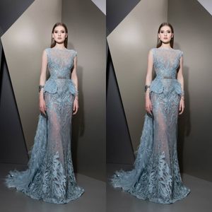 Ziad Nakad 2019 Aftonklänningar Lace Appliques Ärmlös Prom Kappor Skräddarsydd Avtagbar Tåg Lyxig En Linje Party Dress B121901