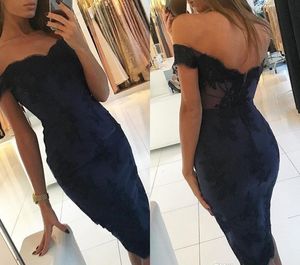 2019 Sexy Navy Blue Cocktail Sukienka Arabski Dubaj Styl Długość Kolana Formalny Club Nosić Homecoming Party Party Gown Plus Size Custom Made