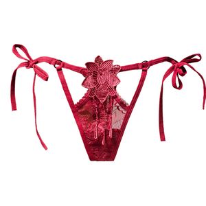 Pantaloni floreali da donna Perizoma G String Intimo Scava fuori Maglia di pizzo Mutandine sexy Fasciatura Vita bassa Fiore Vedi attraverso slip per infradito da donna