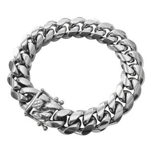 Bracciale cubano Miami Maglia pesante da uomo Acciaio inossidabile placcato ORO 18 carati Argento 14mm