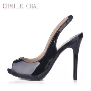 Chmile Chauセクシーなドレスパーティーシューズ女性のピープのつま先のスティレットハイヒールスリングバックレディースポンプZapatos Mujer Plusサイズ10 S1