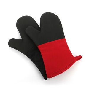 プロのオーブンミットスパストリーツールキッチングローブ赤い黒い暑さ耐性手袋18 x 33cm 1223762