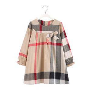 Revers Langarm Kinder Designer Kleidung Mädchen Kleider INS Frühlingsstile Europäische und amerikanische Mädchen Hochwertige Baumwolle Big Plaid Kleid