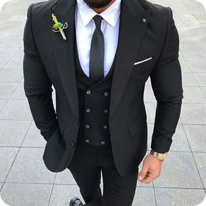 Özel Made Siyah Erkekler Slim Fit Biçimsel Çift Breasted Kostüm Evlilik Homme Damat Abiye Smokin 3Pieces Blazer Ceket Men Wear Suits