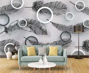 window mural wallpaper Modern minimalist circle black and white feather tv background wall