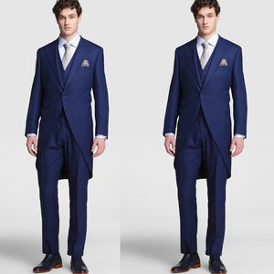 Marynarki wojennej smokinii smokingu jeden przycisk Slim Fit Garnitury dla Mężczyzn Groomsmen Trzy kawałki Prom Party Groom Nosić