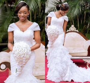 African Plus Size Wedding Dresses Pleats Tiered Skirts vestido de novia South African Bridal Gowns Custom Made Mermaid Wedding Dress