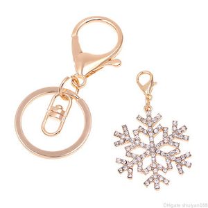 Christmas Snowflake Keychain Snow Flower Crystal Rhinestone Keyring Handbag Hanging Decor Key Chains Rings Jewelry Accessories Gift