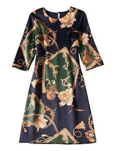 빈티지 꽃 프린트 여성 칼집 드레스 라운드 넥 부분 드레스 09K20202