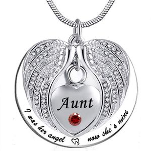 Anjo asa memorial lembrança cinzas urna pingente birthstone cristal colar, eu costumava ser seu ângulo, agora ele é meu -Para tia