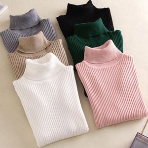 På rea 2019 våren Kvinnor Stickad Turtleneck-tröja Casual Soft-neck Jumper Mode Slim Femme Elasticity Pullovers