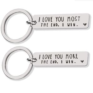 Charm Key ring I LOVE YOU MORE THE END Letter Strip Metal Couple Keychain Key Ring Holder Decor Key Chain Valentine's Day Gifts