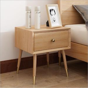 Nordic Solid Wood Bedside Cabinet Sovrum Möbel Förvaring Enkelt modernt mottagningsskåp Japansk vit ek