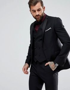 Novo Estilo Voltar Ventilação Dois Botões de Casamento Preto Do Noivo Smoking Do Noivo Lapela Groomsmen Homens Ternos Blazer Prom (Jaqueta + calça + colete + Gravata) NO: 1995