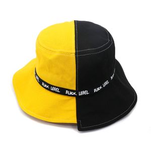 Spring Summer Yellow Black Patchwork Bucket Hats Women Outdoor Foldable Sun Protection Cloth Hat Unisex Travel Sunhat