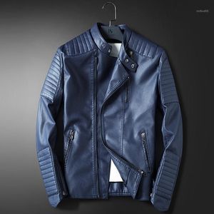 Großhandel - LEDINGSEN Herren Blau Motorrad Lederjacke Herren Slim Fit Rot Freizeitjacke Mantel Herbst Winter Lederbekleidung Windjacke1