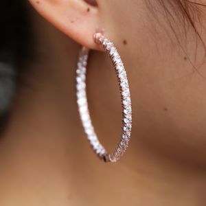 All'ingrosso-argento sterlina 48mm pieno polo incastonato cubic zirconia cz scintillante bling Huggie hoops classico cerchio donna orecchino a cerchio in oro rosa