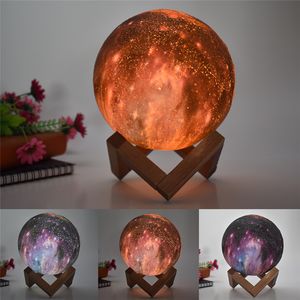 LED 3D Moon Starry Sky Color Patterns Painted Lamp Globe Glowing Luna 3.15 '' Mini Night Light Camera Decorazione Remoto Controllo da 8 cm a 16 cm