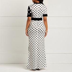 Fashion-African Dress Vintage Polka Dot White Black Printed Retro Bodycon Women Summer Short Sleeve Plus Size Long Maxi Dress Y19021409