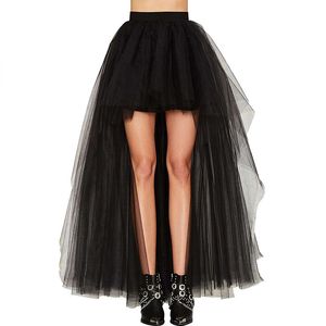 Kobiety Siatka Hi-Lo Tutu Spódnica Casual Street Styl Wysoka talia Zipper Petticoat Plus Rozmiar S-3XL Długa Nieregularna Czarna Trąbka Falda Jupe