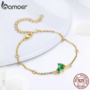 Wholesale-Silver Green Plant Bud Green Rose Gold Color Chain Bracelets for Women Fine Jewelry Anniversary birthday Gift