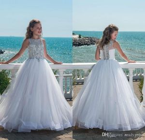 Weddings Jewel Hollow Back Sweep列車のアップリケBeads Girls Pageant Dress First Compandion Dress