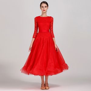 New Ballroom Dance Dress For Women Modern Waltz Standard Competition Dance Dress Black Red Blue High Quality 1/2 Sleeve Lace Dress S-2XL