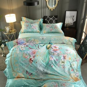 Rainha king size conjunto de cama 3d conjunto de cama de luxo set de seda cetim de algodão covor de duveta montado folha de cama conjunto de folha de linge de iluminada t200326