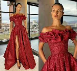 Sparkling Gorgeous A-line Evening Dresses Bateau Sleeveless High-split Formal Party Gown Ruched Floor-length Cheap Prom Dress Custom Made