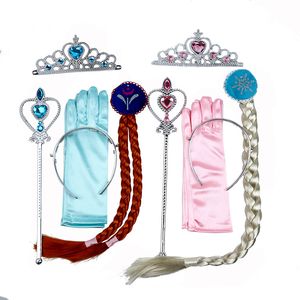 5 sztuk / zestaw Baby Girls Cosplay Crown Magic Wand Warkocz Rękawiczki Magiczna różdżka + Rhinestone Włosów Korona + Rękawiczka Ustaw Dziewczyna Kostium Makeup Akcesoria