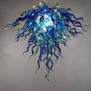 Lampy dmuchane szklane żyrandole sprzedaż niebieski i zielony kolor sztuki wystrój łańcuch wisiorek 60cm wysokość ręcznie dmuchane lampy żyrandolskie do salonu