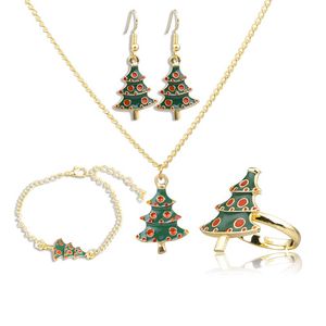 Christmas Tree Pendant Necklaces Charm Bracelets Earrings Rings Set Christmas Statement Jewelry Sets Gifts for Women Girls Wholesale DHL