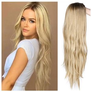 Synthetic Wigs Nayoo inch Wig Long Wavy Ombre Platinum Blonde For Women Daily Party Two Tone Natural Middle Part