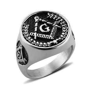 Antique Retro Silver Punk 316 Stainless Steel Freemasonry Ring Compass Square Custom Masonic Mason Black Masonic Emblem Signs Rings Jewellery For Men