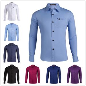 Небесно-голубой хлопчатобумажная деловая рубашка на пуговицах для мужчин Slim Fit с длинным рукавом Классические майки GD38
