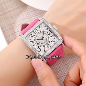 New Master Square 6002 M QZ V D CD White Diamond Dial Swiss Quartz Womens Watch Steel Case Diamond Bezel Pink Leather Lady Watches 9 Color