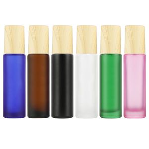 10 ml leere Glas-Parfümflasche mit Edelstahl-Rollerball, Mini-tragbar, für Reisen, bunter Behälter für ätherische Öle, Holzverschluss